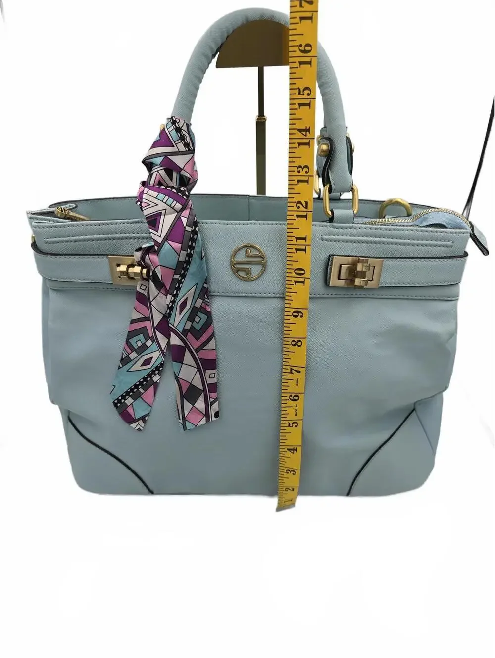 Segolene En Cuir Nadeen Powder Blue Leather Satchel Purse+Long Strap